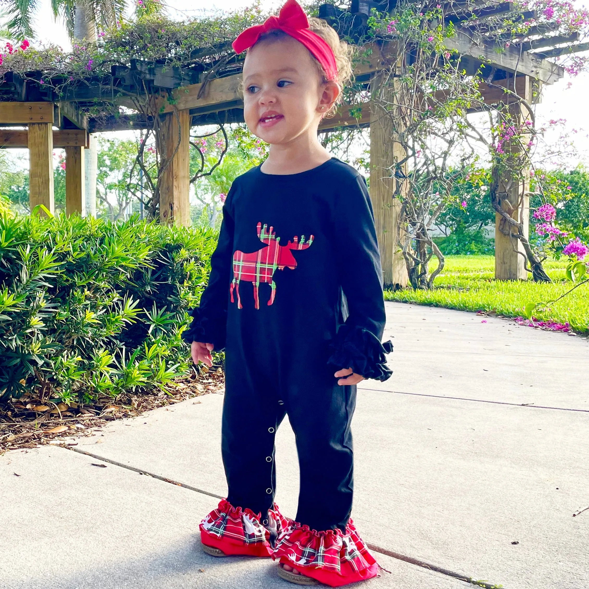 Baby Girls Christmas Plaid Reindeer Holiday Cotton Romper AL Limited