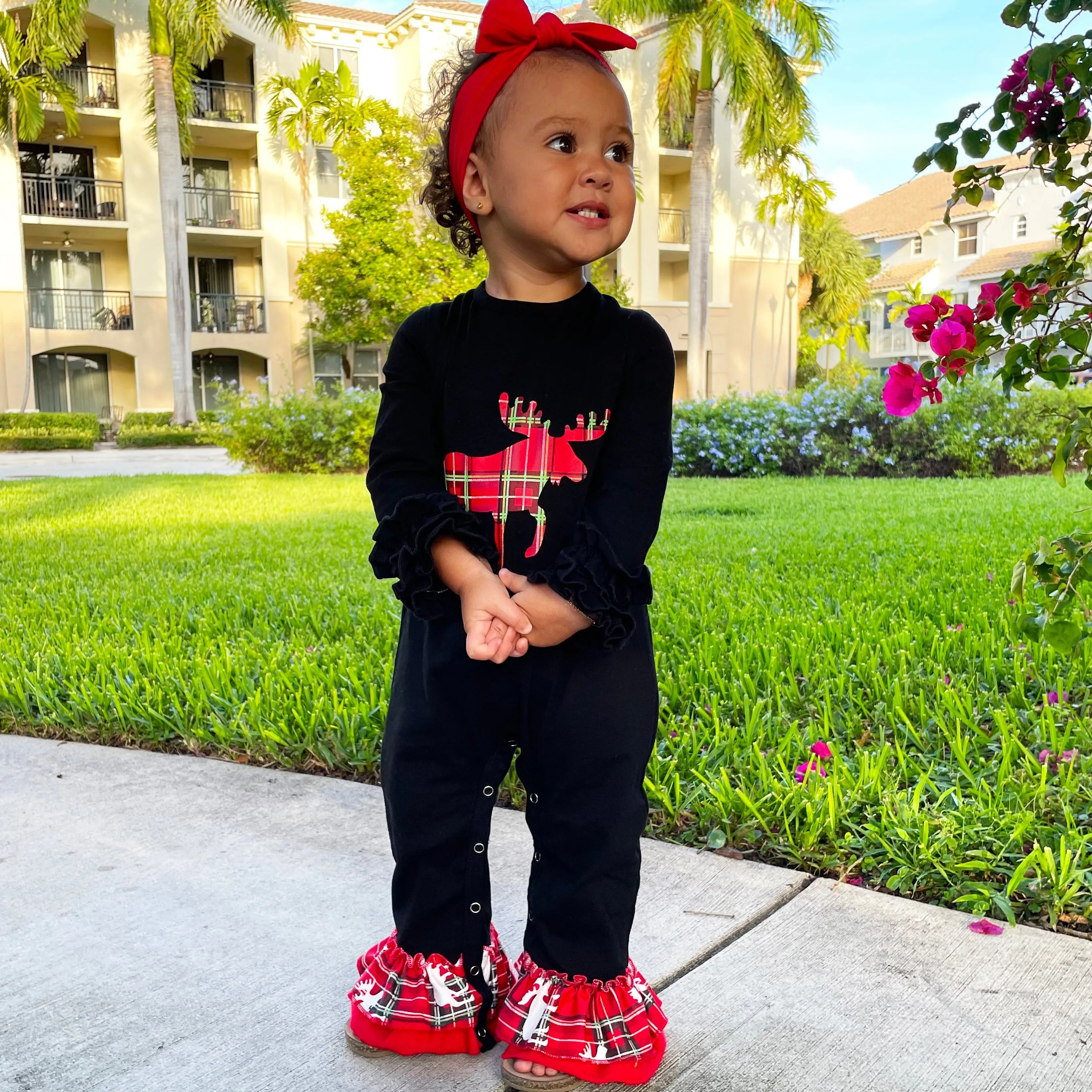 Baby Girls Christmas Plaid Reindeer Holiday Cotton Romper AL Limited