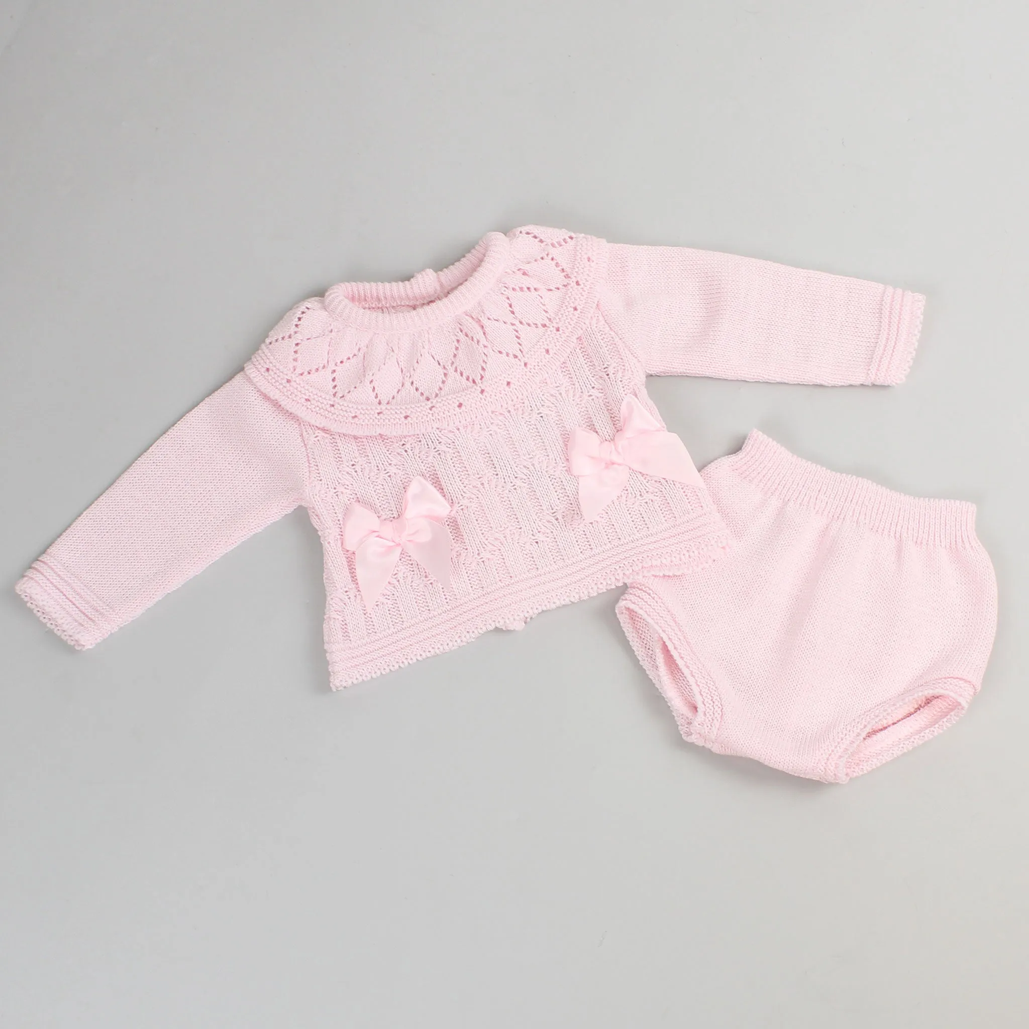 Baby Girls Two Piece Knitted Outfit Pink - Pex Gwenyth