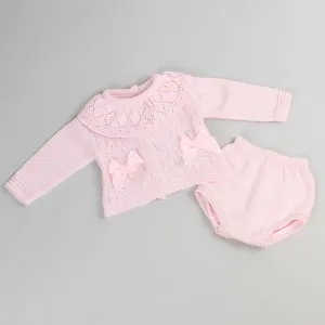 Baby Girls Two Piece Knitted Outfit Pink - Pex Gwenyth