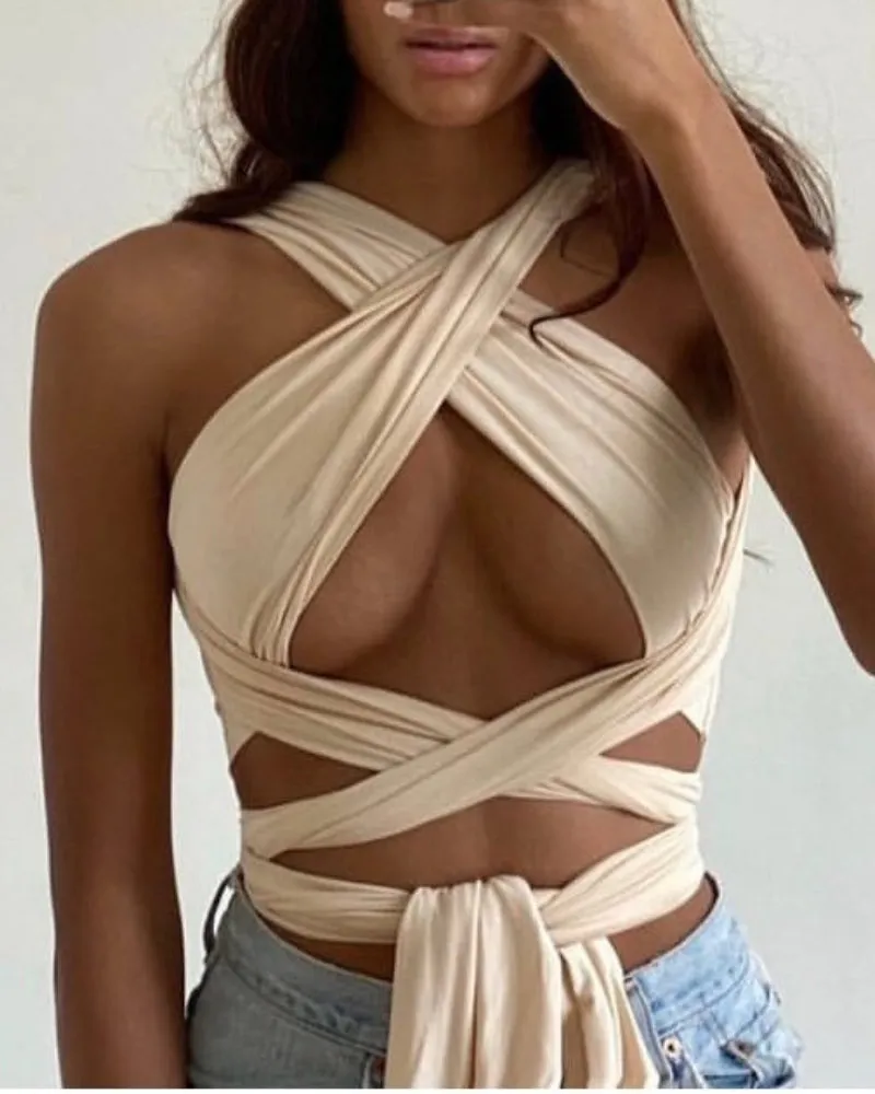 Backless Lace-up Halter Blouse Camis Tank Crop Tops