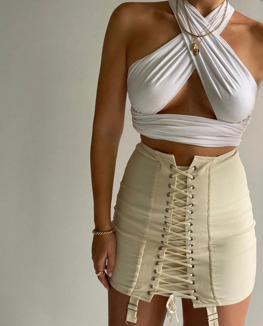 Backless Lace-up Halter Blouse Camis Tank Crop Tops