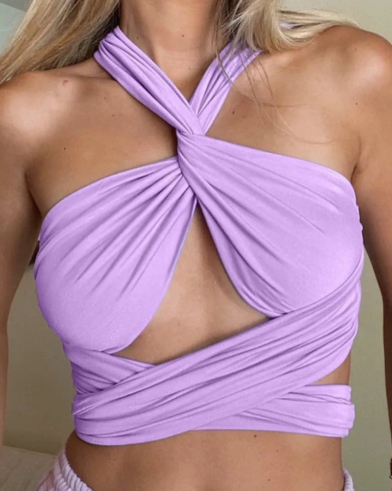 Backless Lace-up Halter Blouse Camis Tank Crop Tops