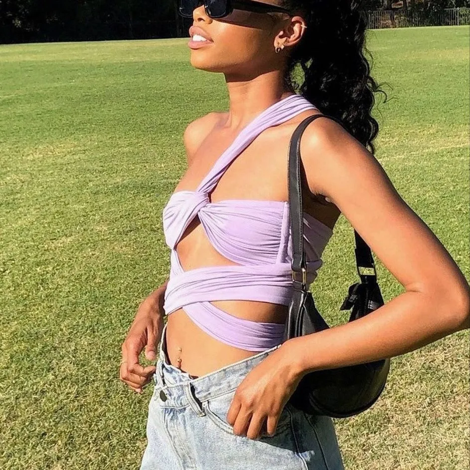 Backless Lace-up Halter Blouse Camis Tank Crop Tops