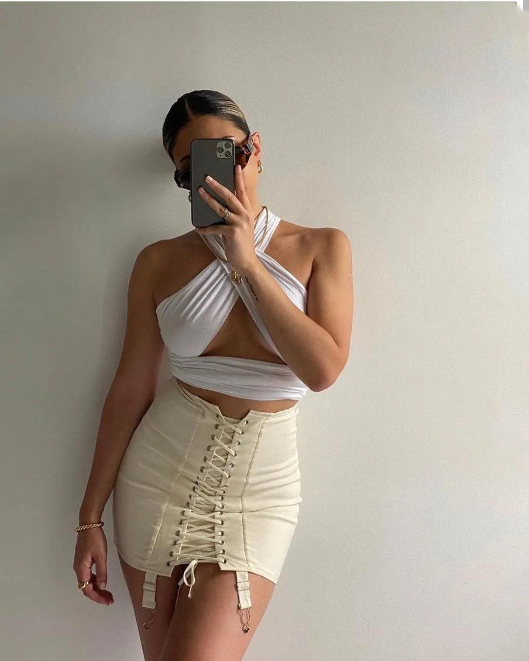 Backless Lace-up Halter Blouse Camis Tank Crop Tops