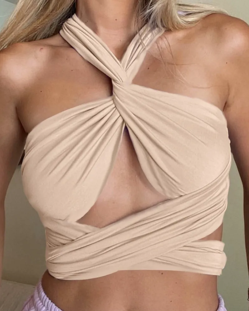 Backless Lace-up Halter Blouse Camis Tank Crop Tops