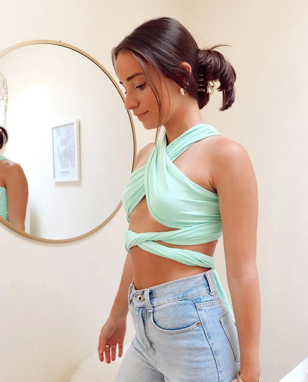 Backless Lace-up Halter Blouse Camis Tank Crop Tops
