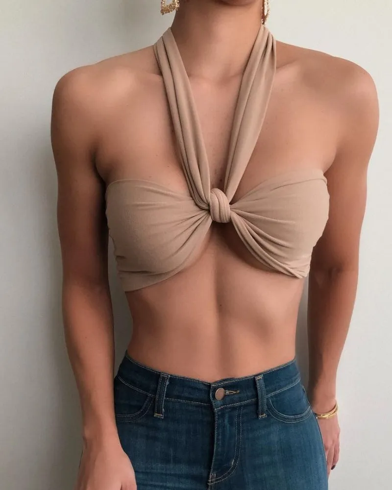 Backless Lace-up Halter Blouse Camis Tank Crop Tops