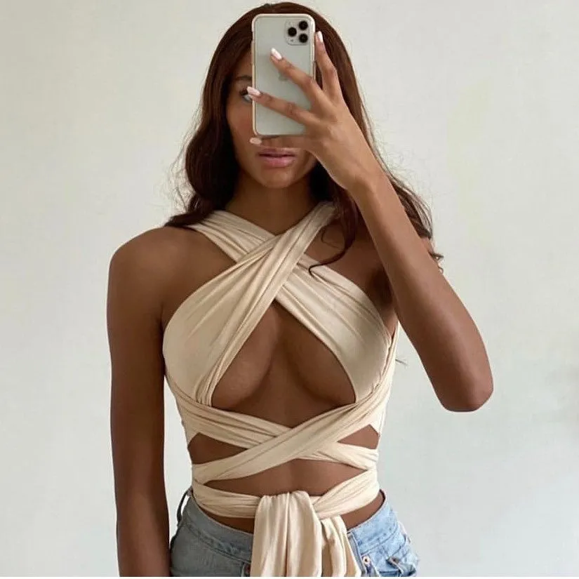 Backless Lace-up Halter Blouse Camis Tank Crop Tops