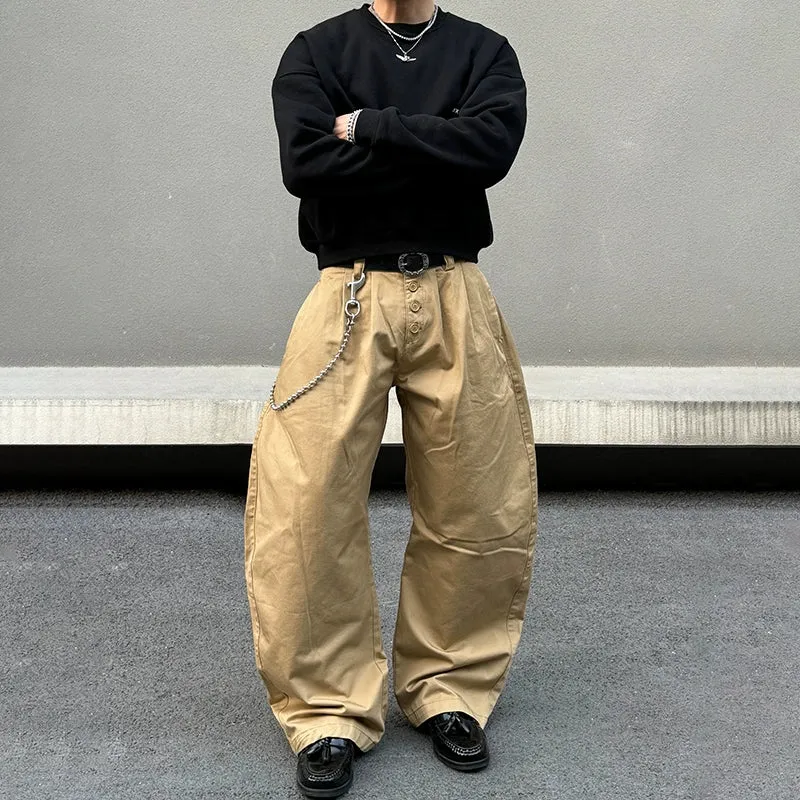 Baggy Wide-Leg Buttoned Pants