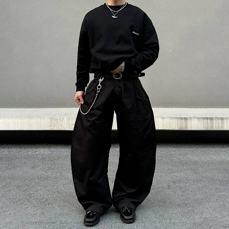 Baggy Wide-Leg Buttoned Pants