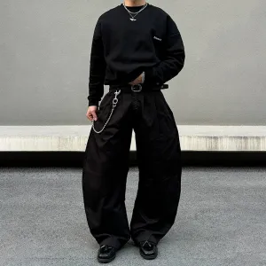Baggy Wide-Leg Buttoned Pants