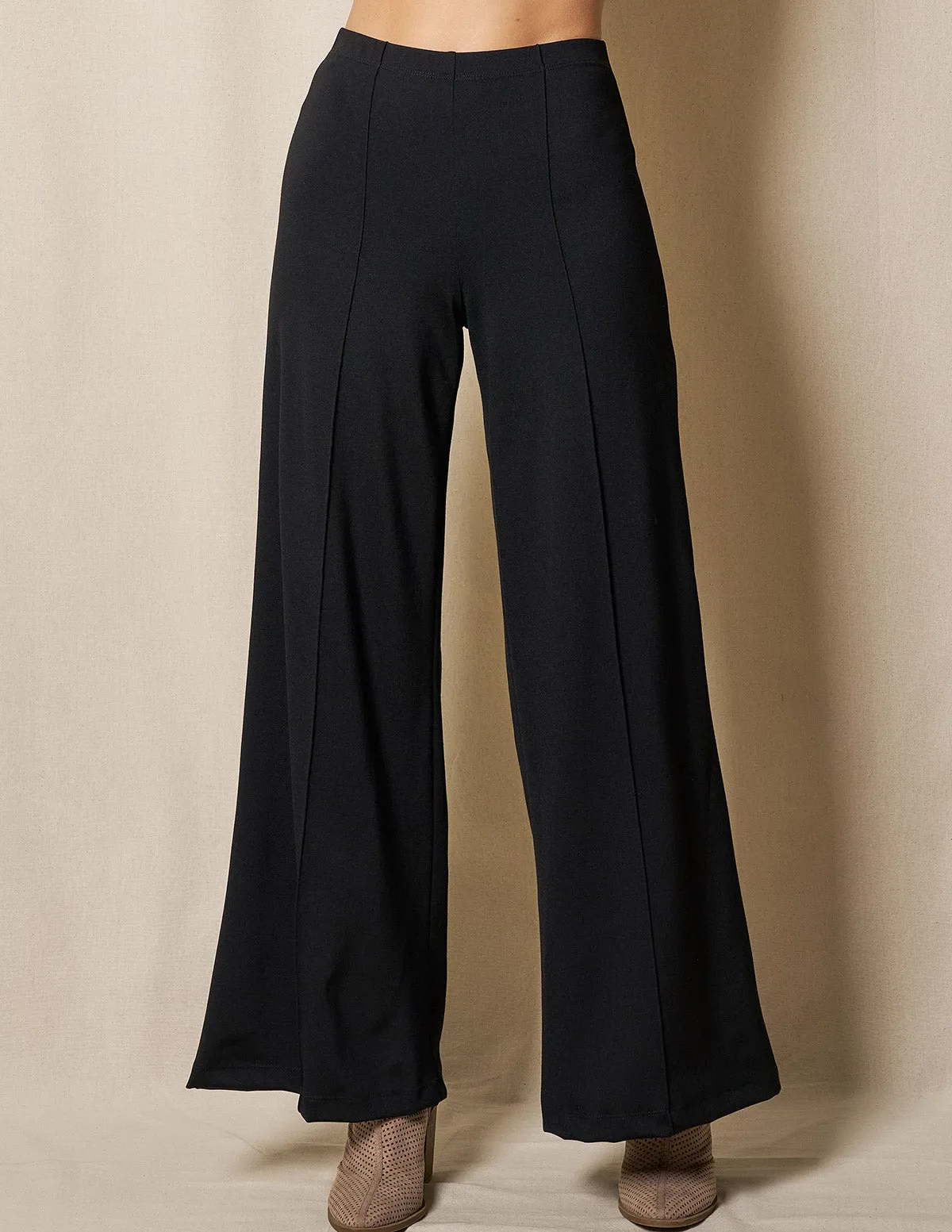 Bamboo Ponte Wide Leg Pants - Black