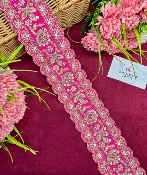 Beautiful Silk Based Handwork 3 Inches Broad Lace Magenta 150125