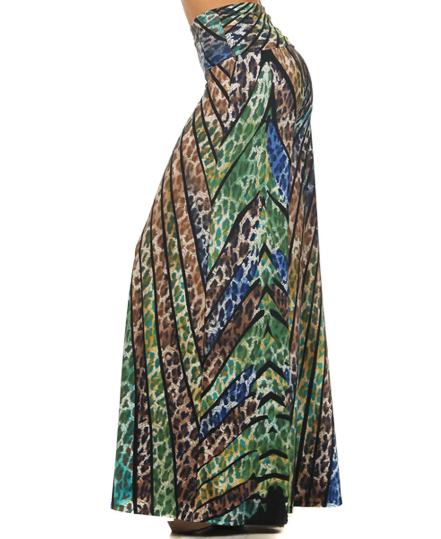 Beautiful Striped Leopard Cheetah Palazzo Pants Blue Green