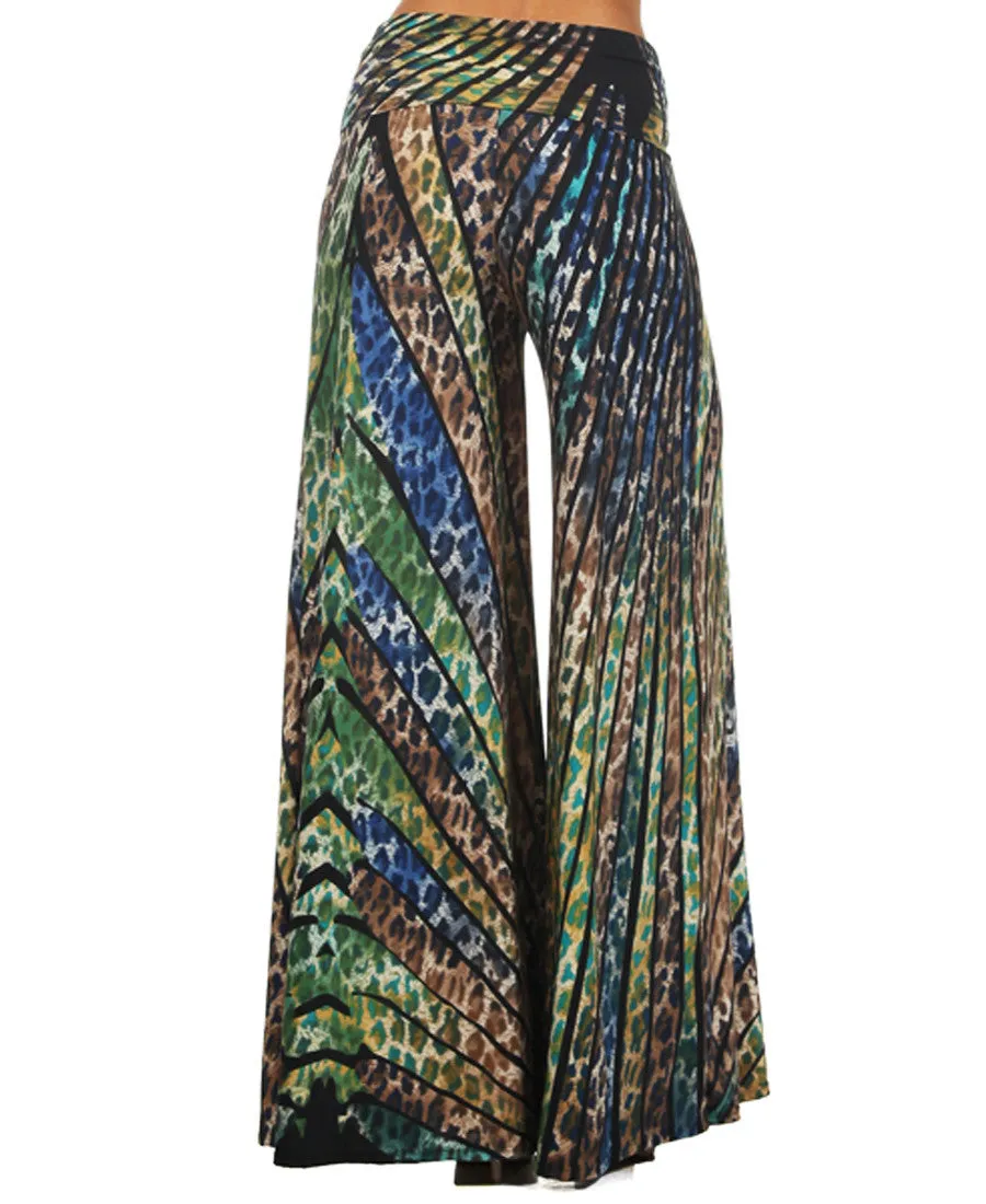 Beautiful Striped Leopard Cheetah Palazzo Pants Blue Green