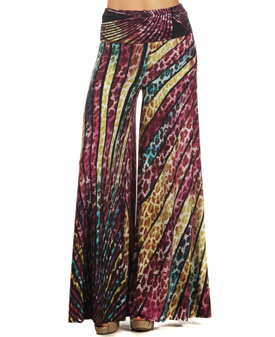 Beautiful Striped Leopard Cheetah Palazzo Pants Blue Green