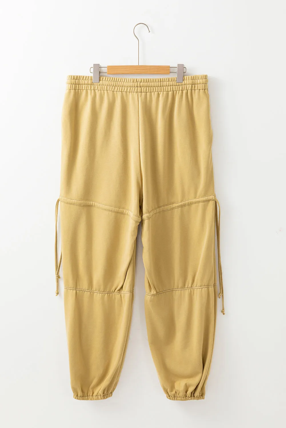 Beige Drawstring Adjusted Band High Waist Plus Size Pants