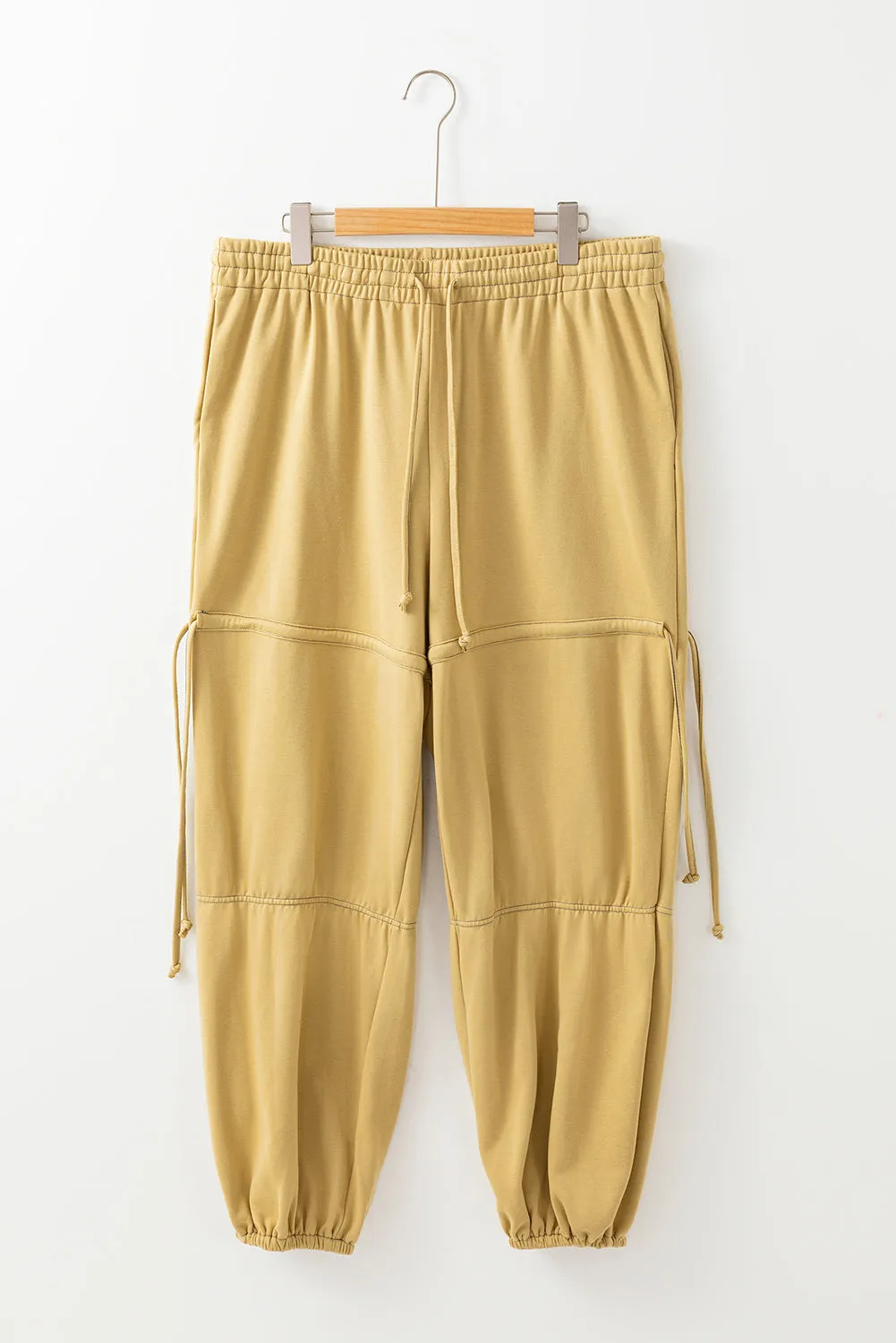 Beige Drawstring Adjusted Band High Waist Plus Size Pants
