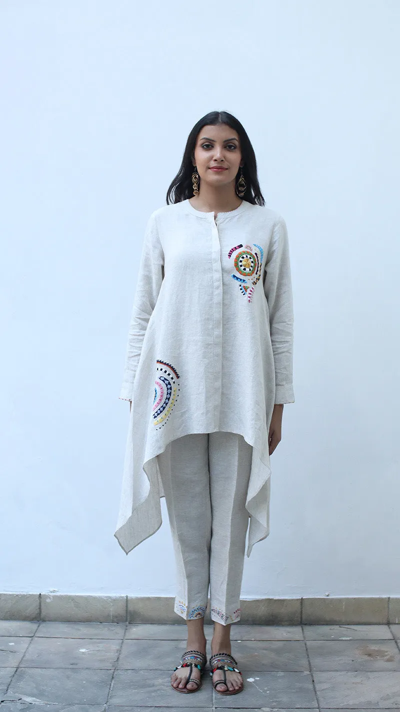 Beige Embroidered Lounge Pants