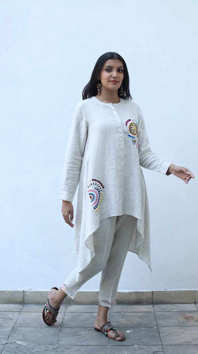 Beige Embroidered Lounge Pants