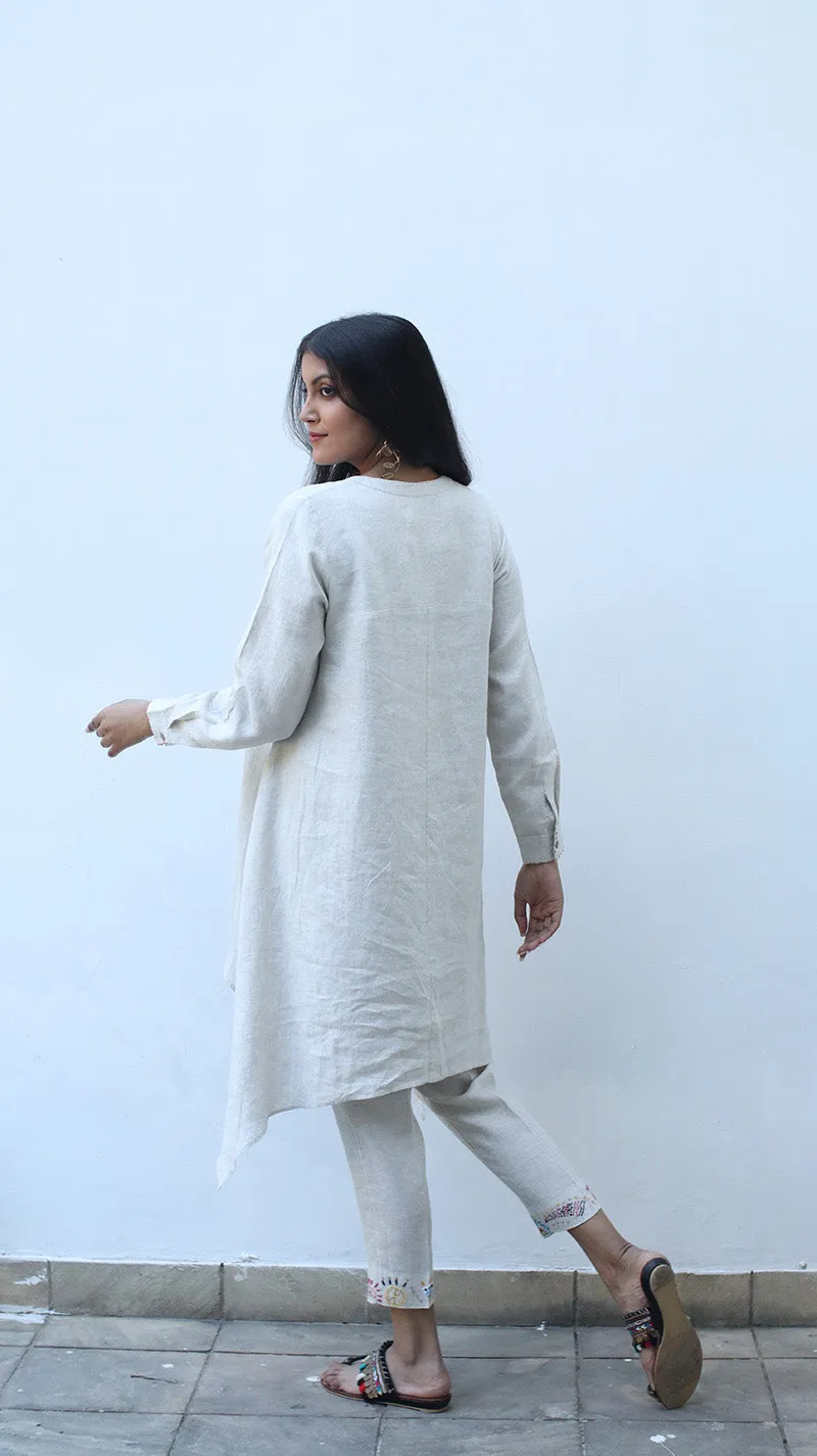 Beige Embroidered Lounge Pants