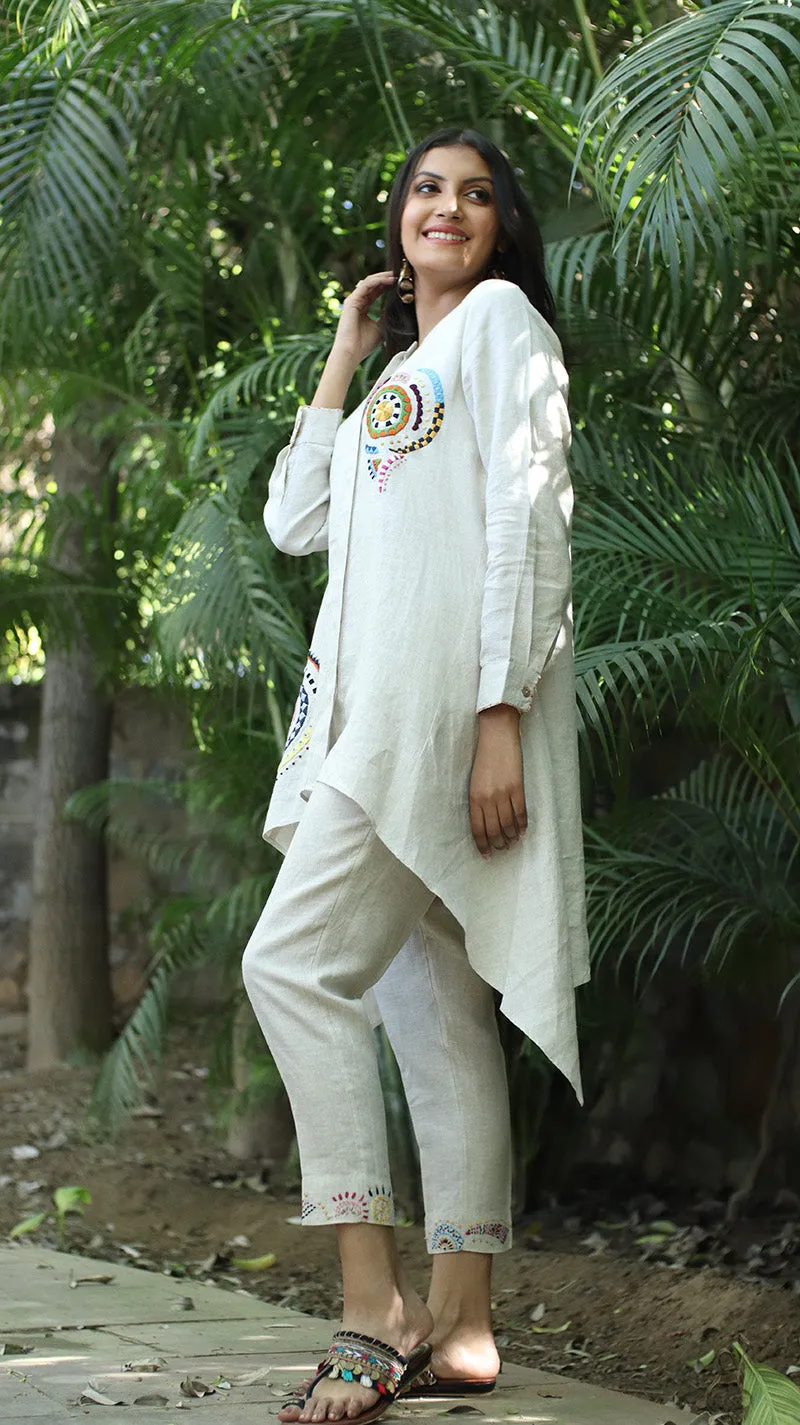 Beige Embroidered Lounge Pants