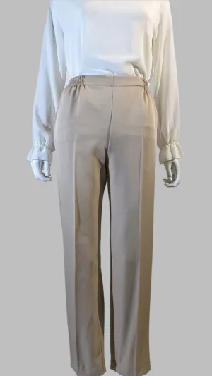 Beige Fully Elasticated Waist Straight Leg Trouser