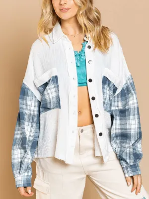 Birch Cotton Plaidblock Shacket - White