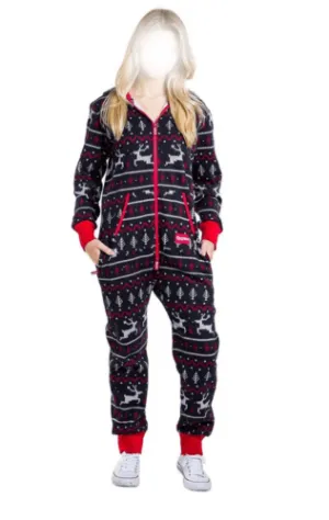 Black and Red Fair Isle Plus Jumpsuit
