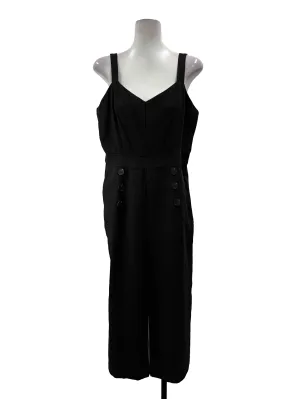 Black Button V Neck Jumpsuit