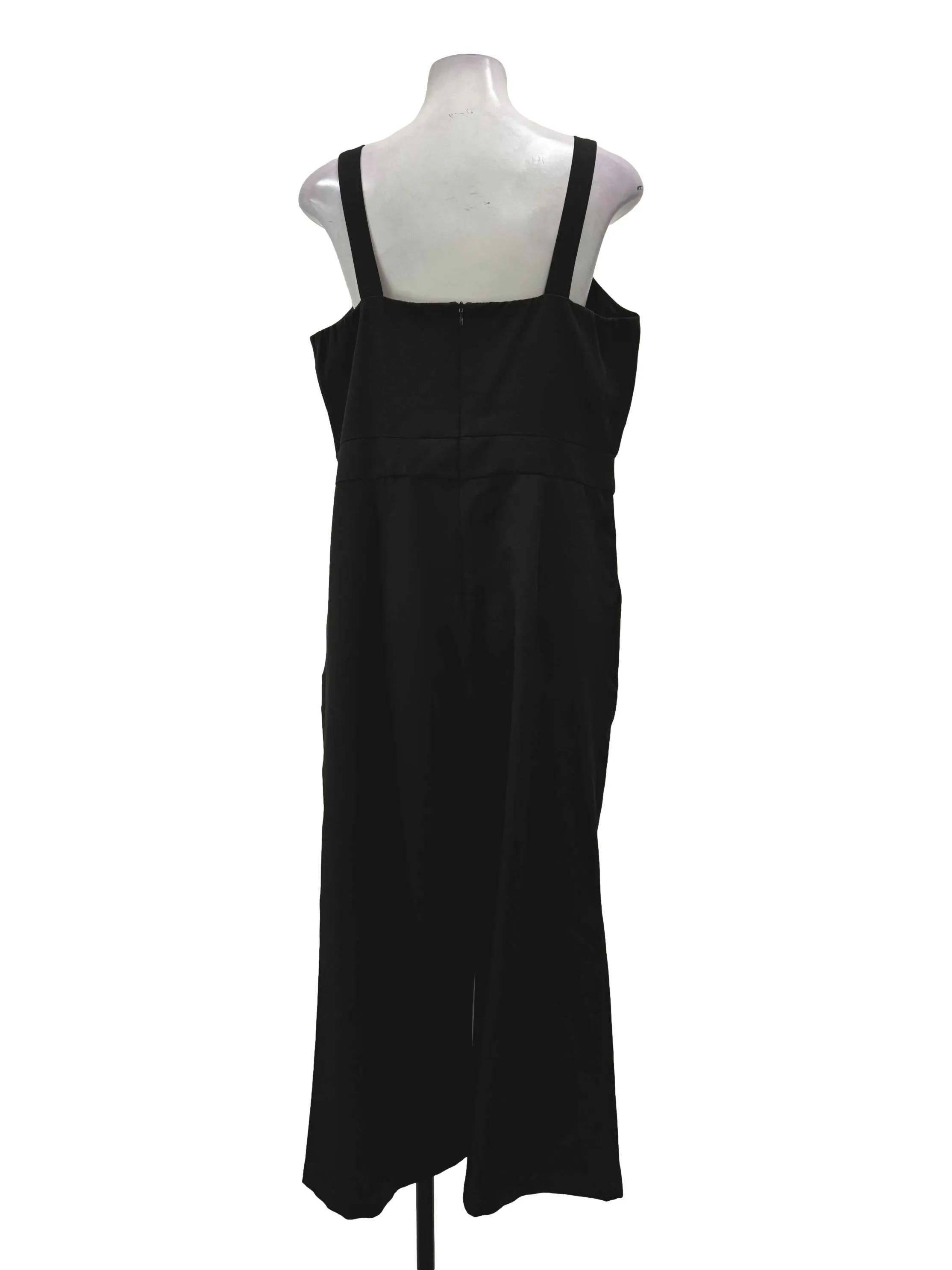 Black Button V Neck Jumpsuit