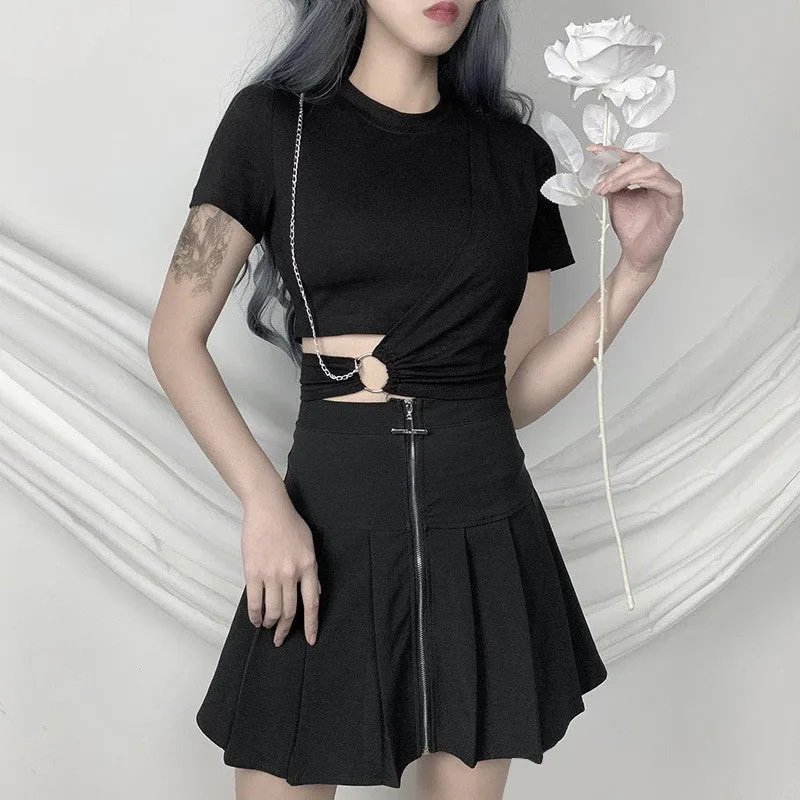 Black Chain High Waist Navel T-Shirt ER5726
