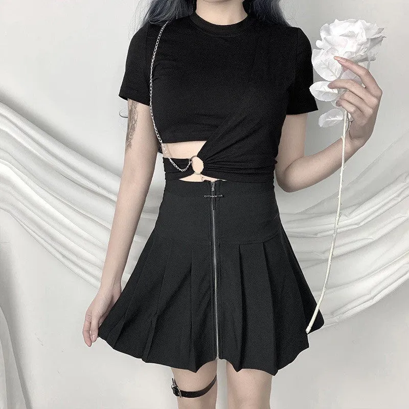 Black Chain High Waist Navel T-Shirt ER5726