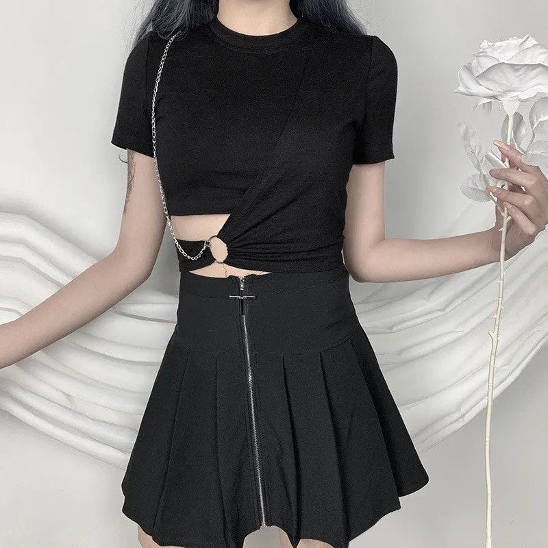 Black Chain High Waist Navel T-Shirt ER5726