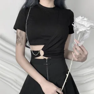 Black Chain High Waist Navel T-Shirt ER5726