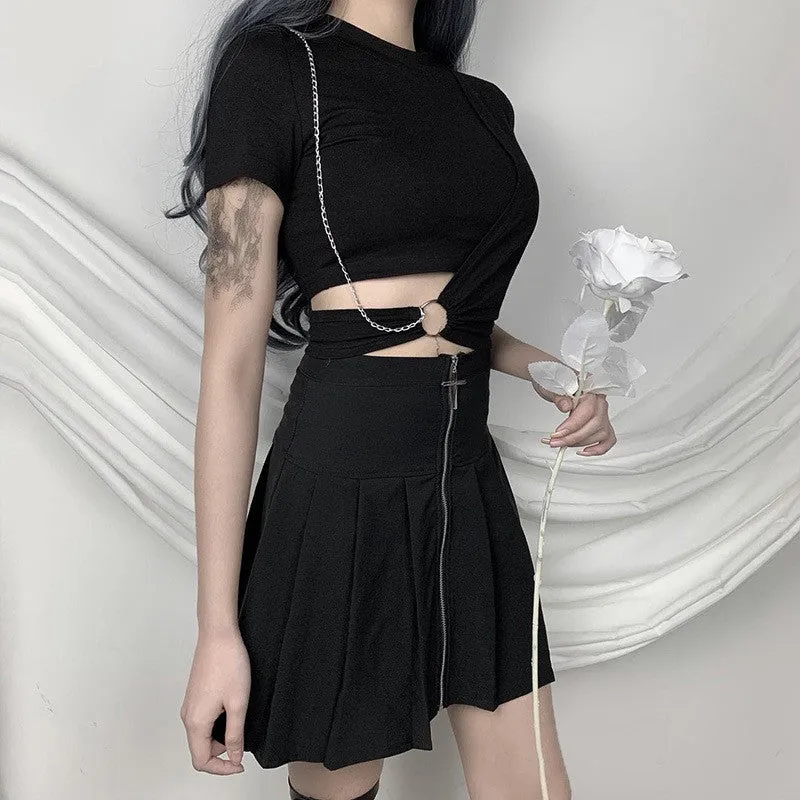 Black Chain High Waist Navel T-Shirt ER5726