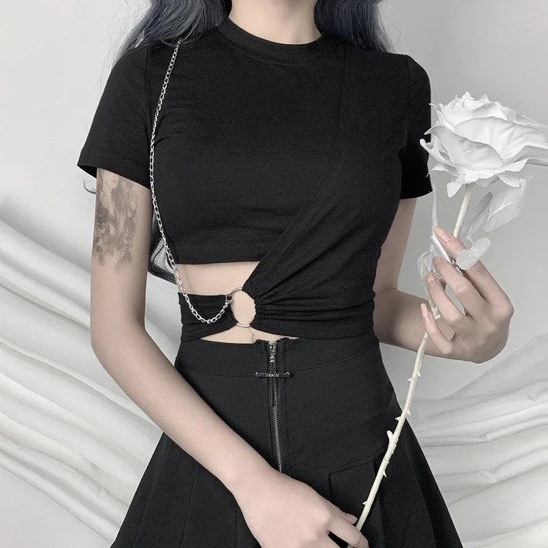 Black Chain High Waist Navel T-Shirt ER5726