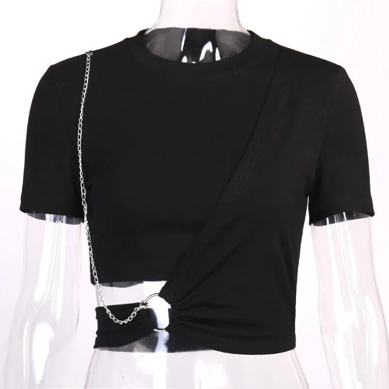 Black Chain High Waist Navel T-Shirt ER5726