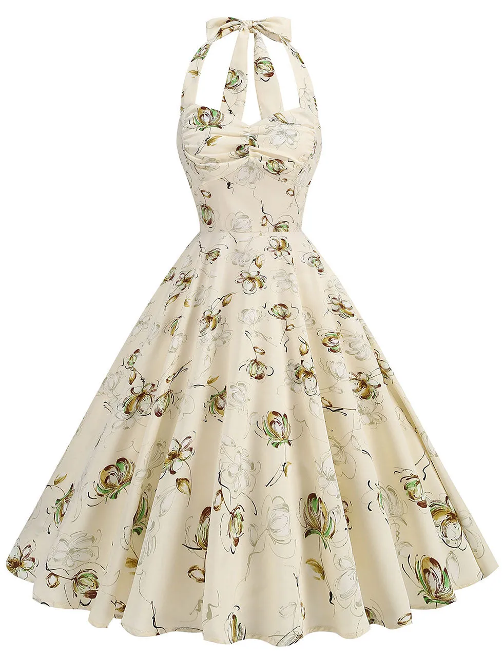 Black Checkerboard Print Halter Backless 1950S Vintage Swing Dress