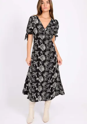 Black Embroidered   Midi Dress - Black
