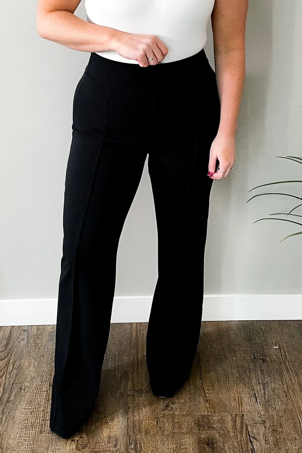 Black Exposed Seam Straight Leg Plus Size Pants