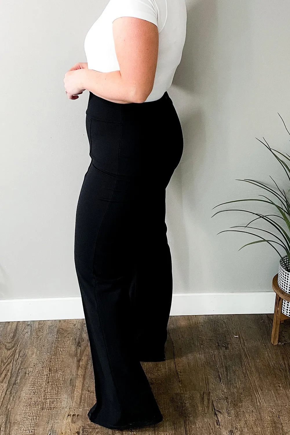 Black Exposed Seam Straight Leg Plus Size Pants