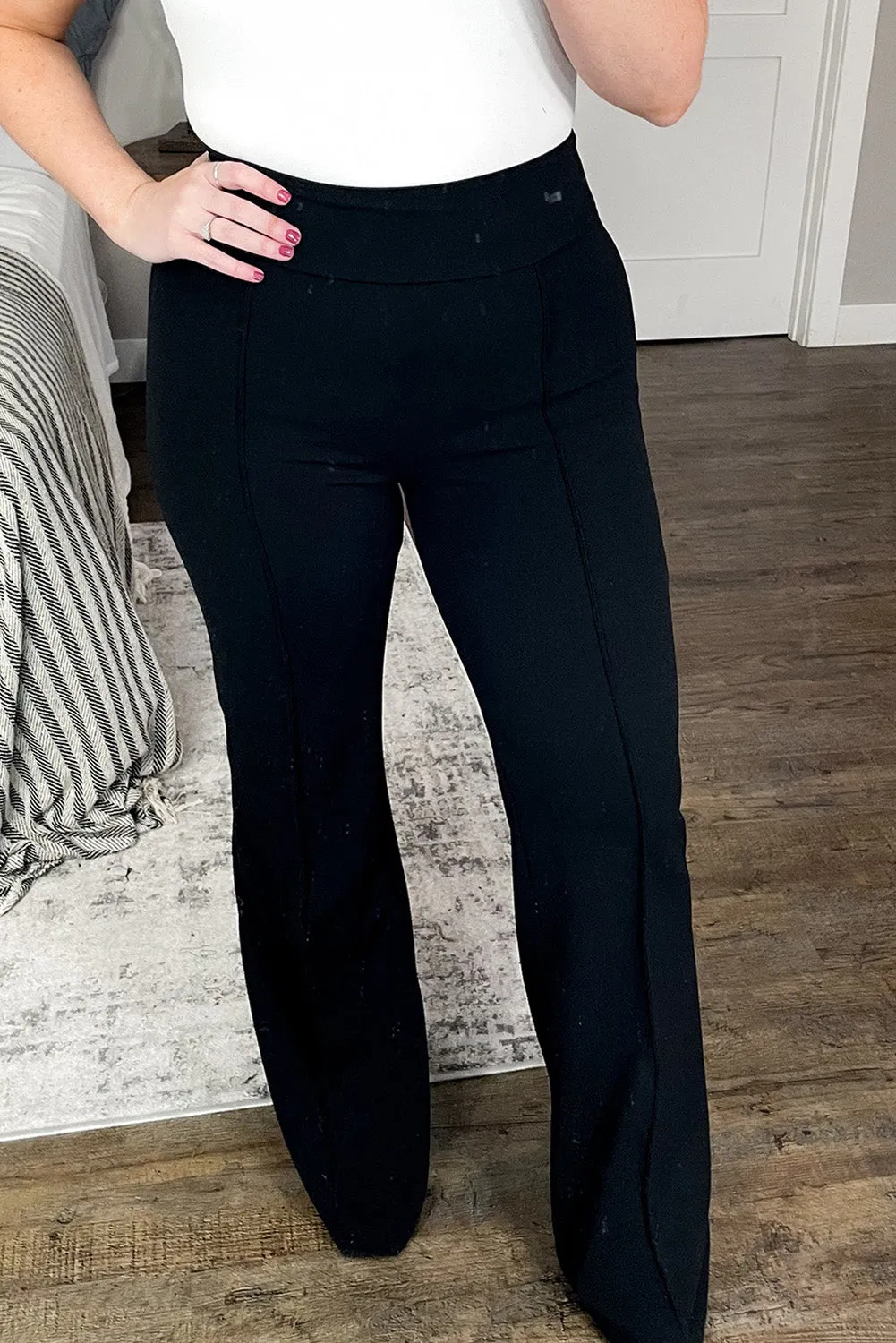 Black Exposed Seam Straight Leg Plus Size Pants