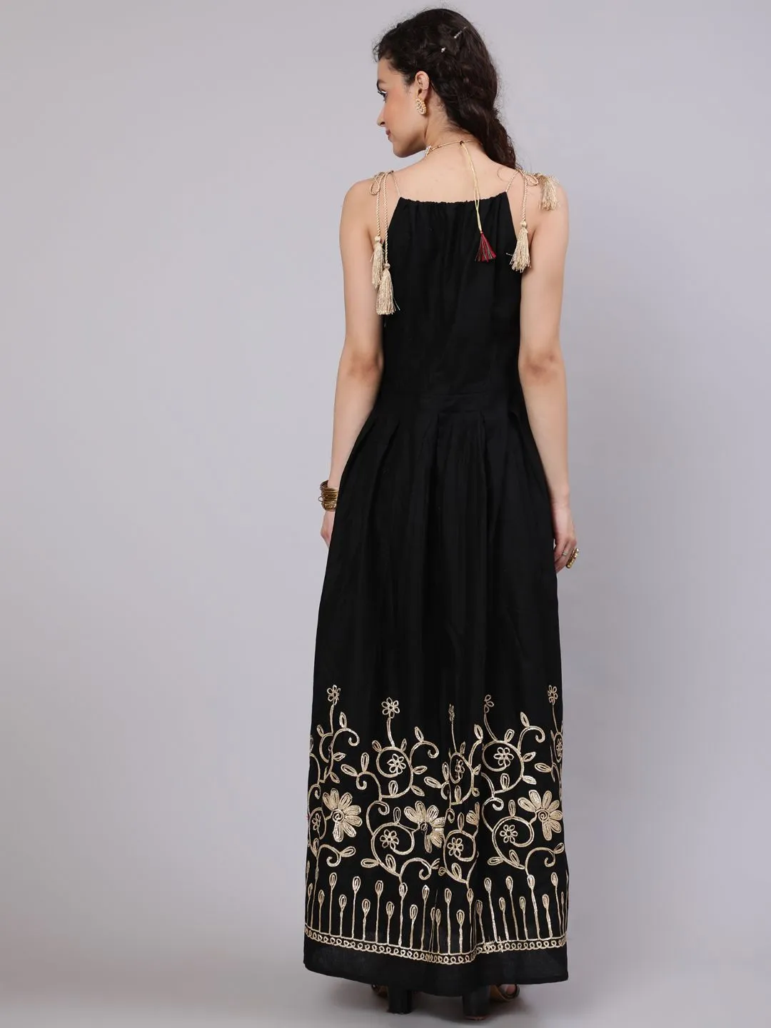 Black Floral Embroidered Maxi Dress