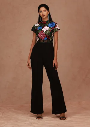Black Floral Jumpsuit with Belt