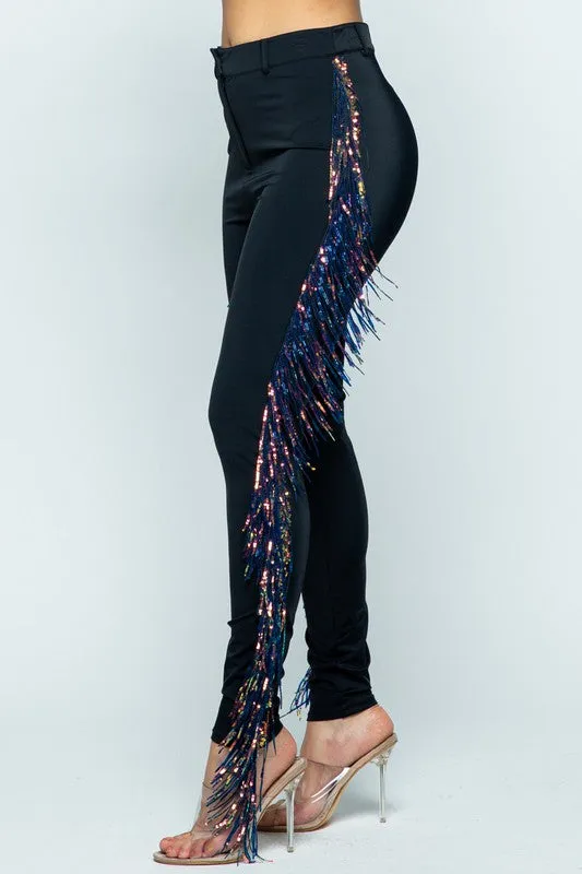 Black Fringe Pants