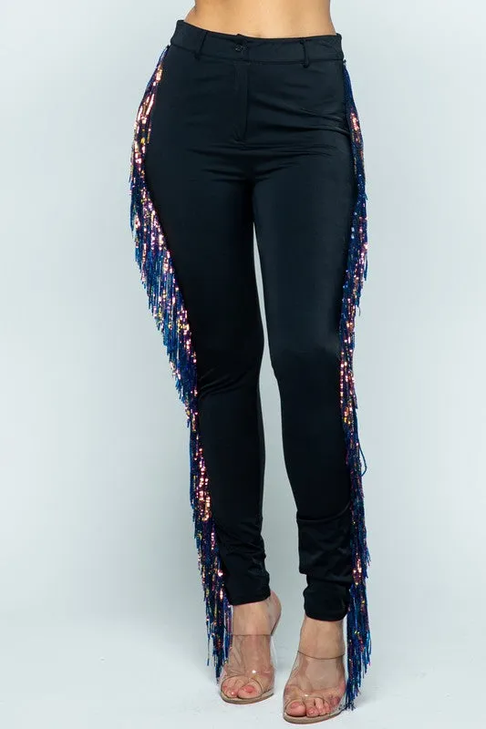 Black Fringe Pants