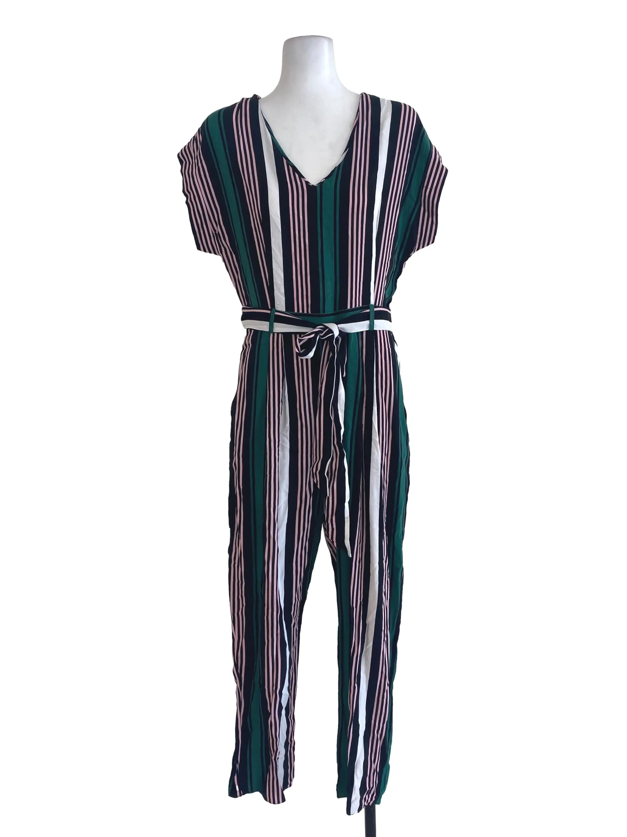 Black Green Pink White Striped Jumpsuits