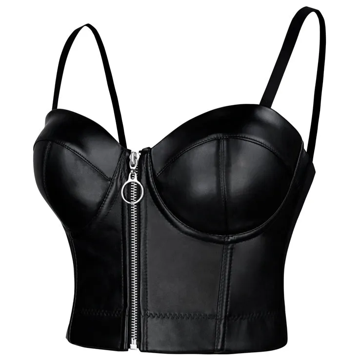 Black Pleather Bustier Crop Top